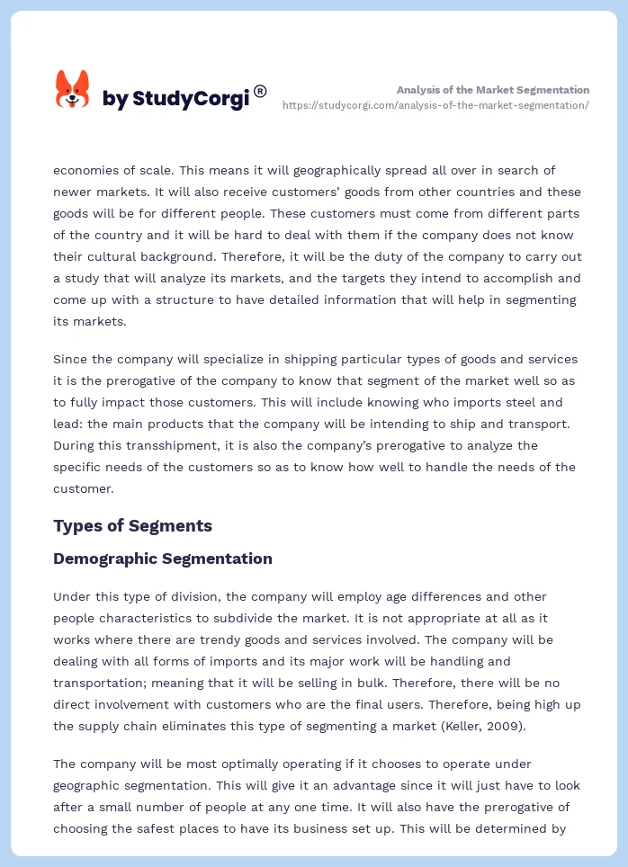 Analysis of the Market Segmentation. Page 2