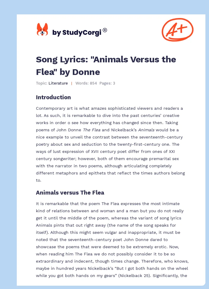 Song Lyrics: "Animals Versus the Flea" by Donne. Page 1