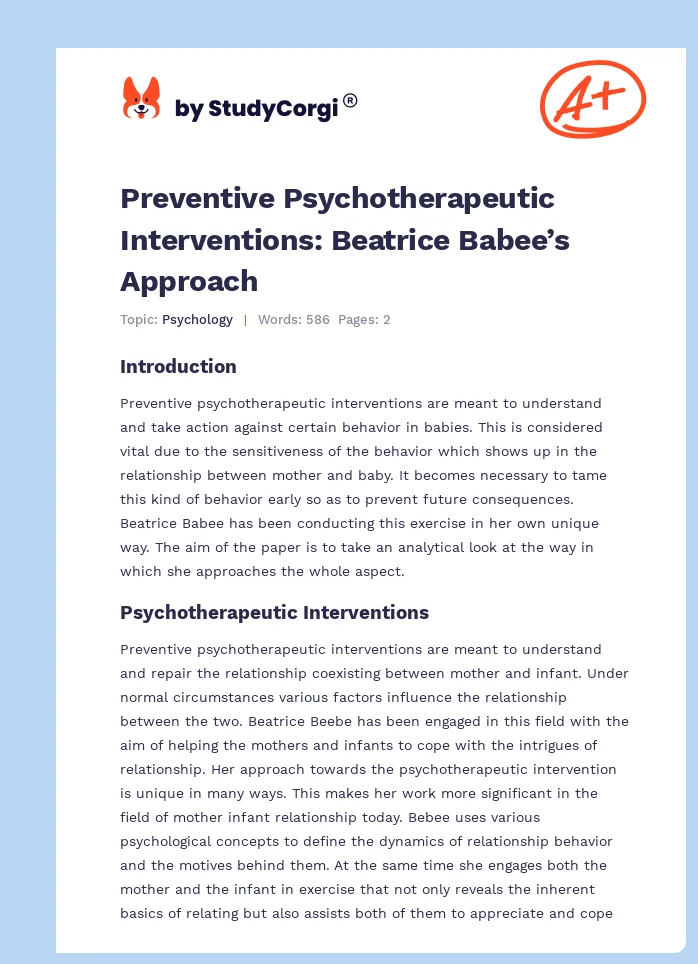 Preventive Psychotherapeutic Interventions: Beatrice Babee’s Approach. Page 1