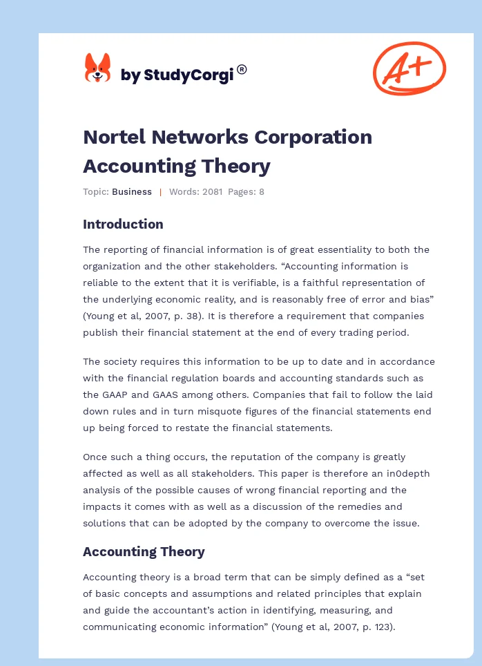 Nortel Networks Corporation Accounting Theory. Page 1