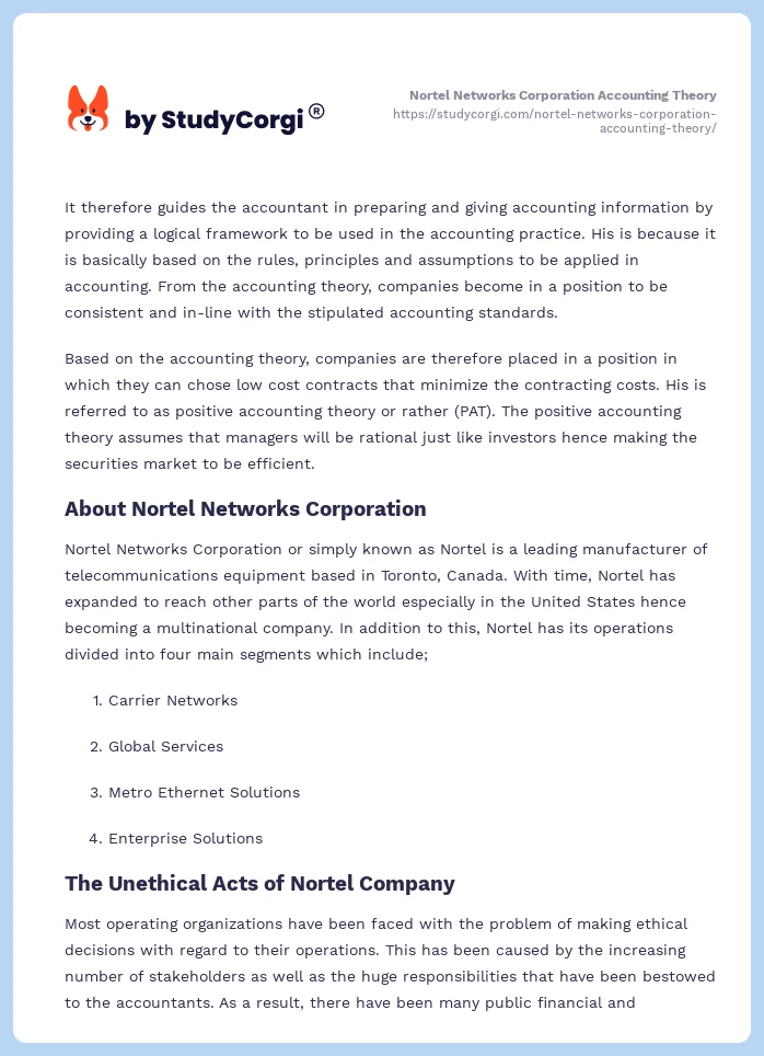 Nortel Networks Corporation Accounting Theory. Page 2