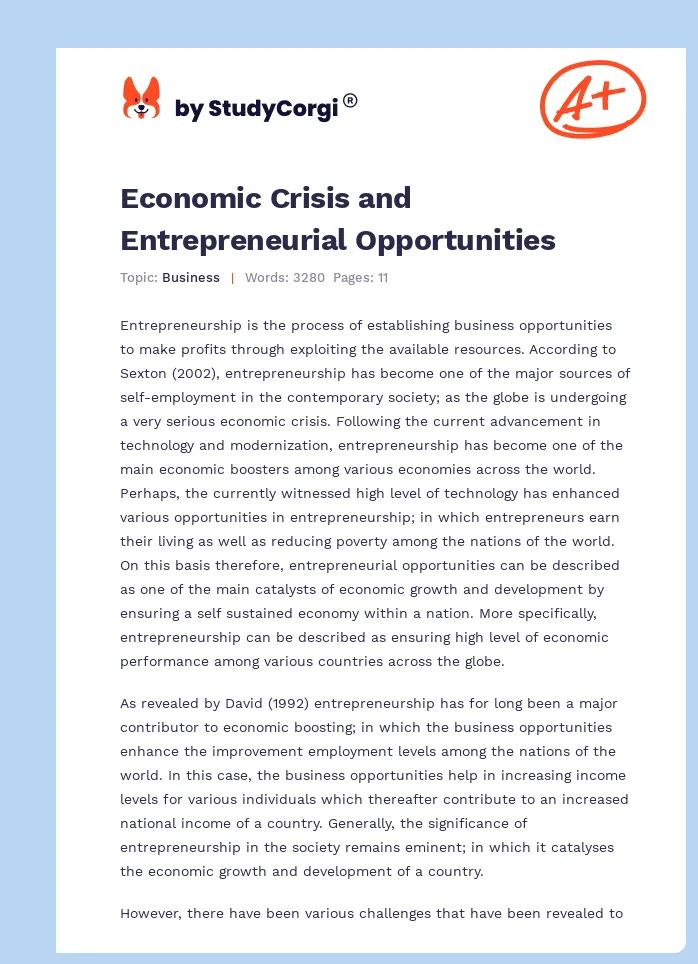 Economic Crisis and Entrepreneurial Opportunities. Page 1
