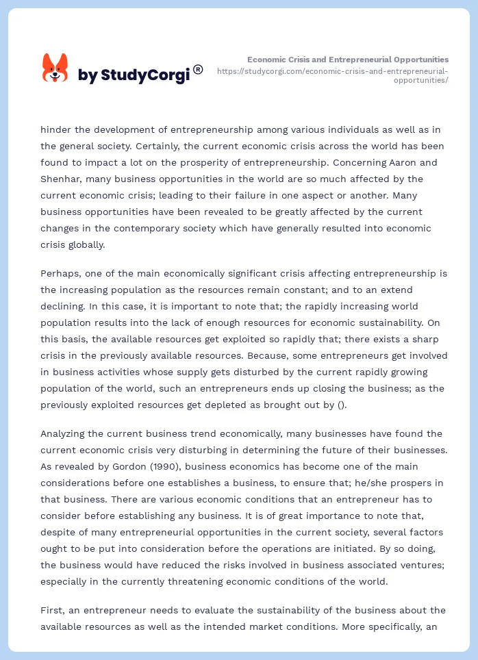 Economic Crisis and Entrepreneurial Opportunities. Page 2