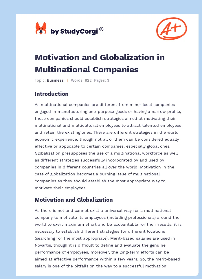 Motivation and Globalization in Multinational Companies. Page 1