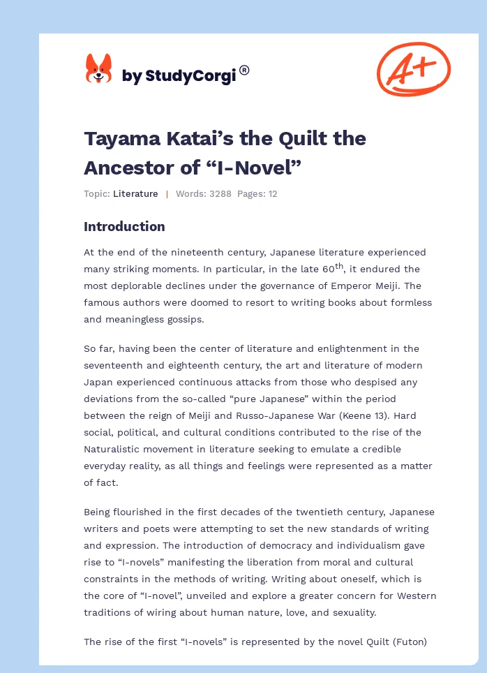 Tayama Katai’s the Quilt the Ancestor of “I-Novel”. Page 1
