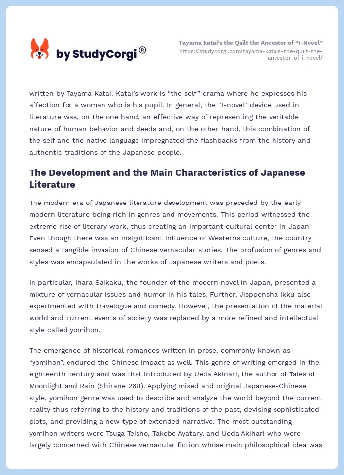 Tayama Katai’s the Quilt the Ancestor of “I-Novel”. Page 2