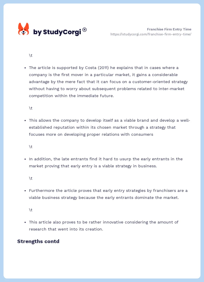 Franchise Firm Entry Time. Page 2