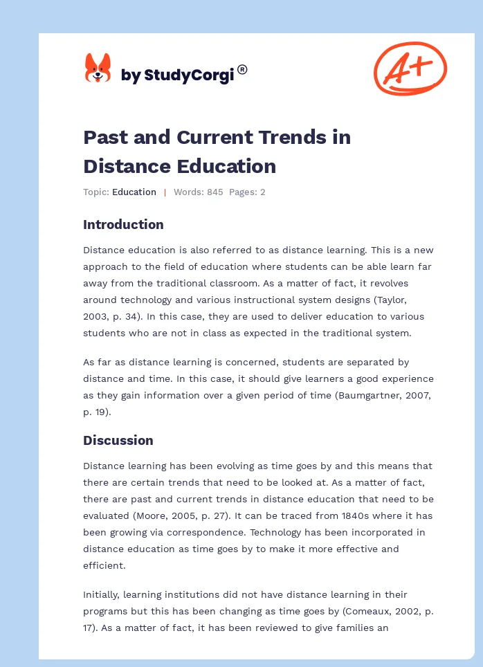 Past and Current Trends in Distance Education. Page 1
