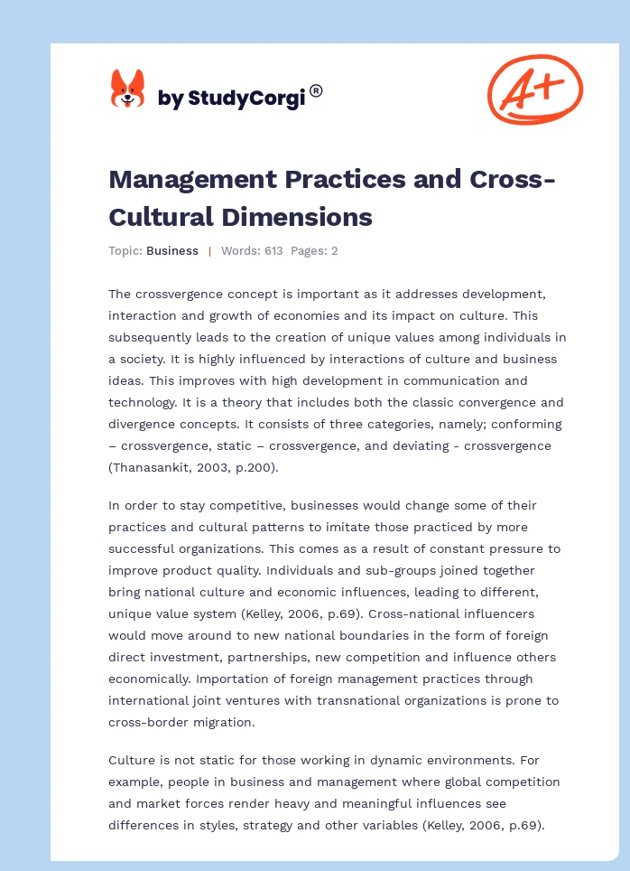 Management Practices and Cross-Cultural Dimensions. Page 1