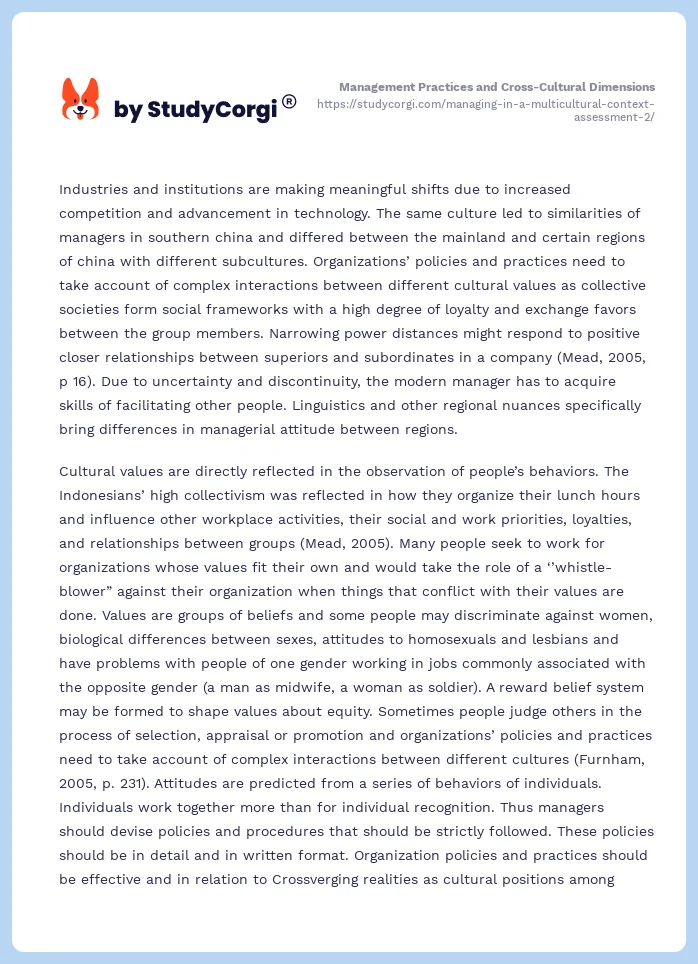 Management Practices and Cross-Cultural Dimensions. Page 2