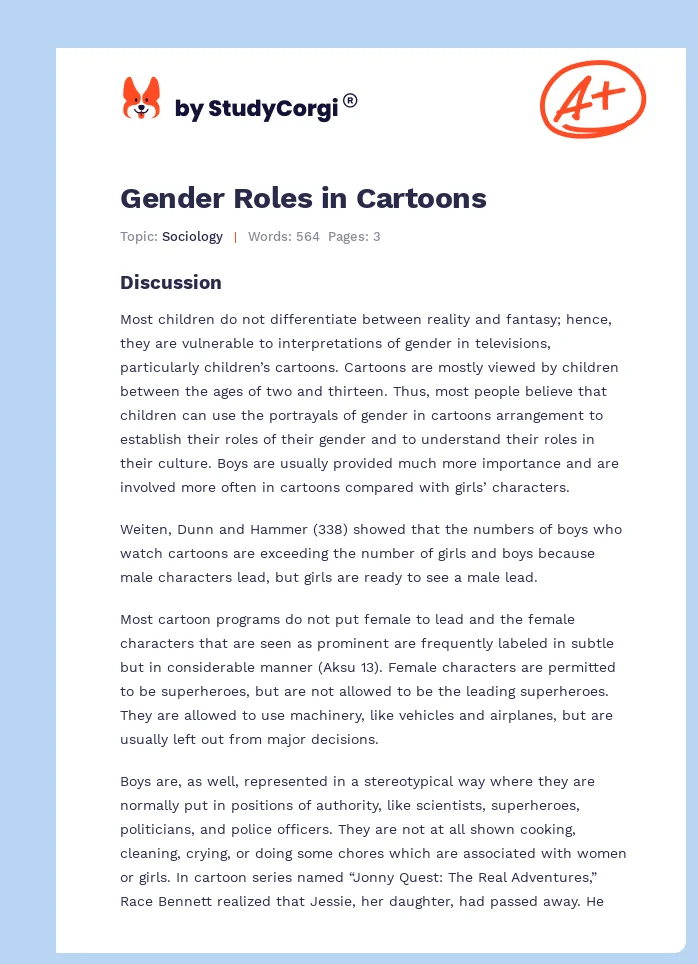 Gender Roles in Cartoons. Page 1