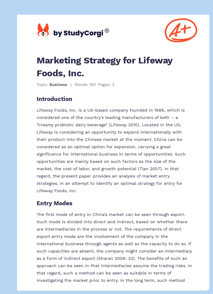Marketing Strategy for Lifeway Foods, Inc.. Page 1
