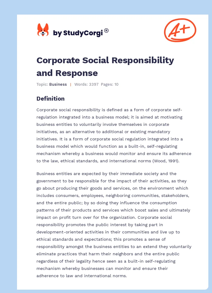 Corporate Social Responsibility and Response. Page 1