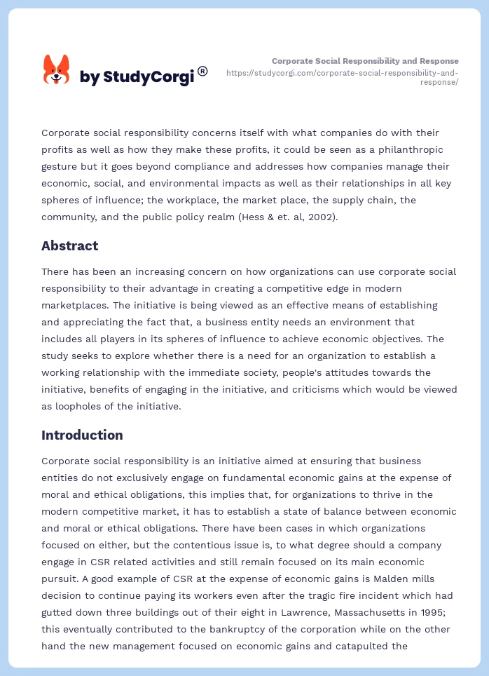 Corporate Social Responsibility and Response. Page 2