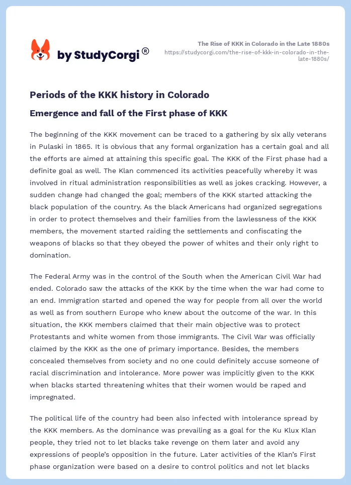 The Rise of KKK in Colorado in the Late 1880s. Page 2
