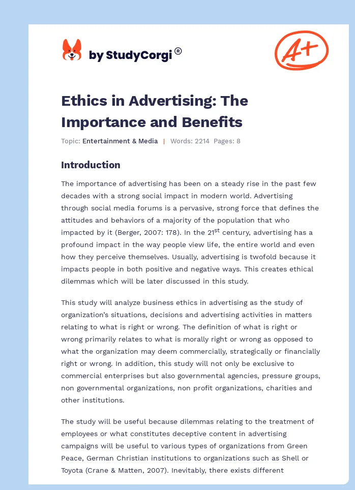 Ethics in Advertising: The Importance and Benefits. Page 1