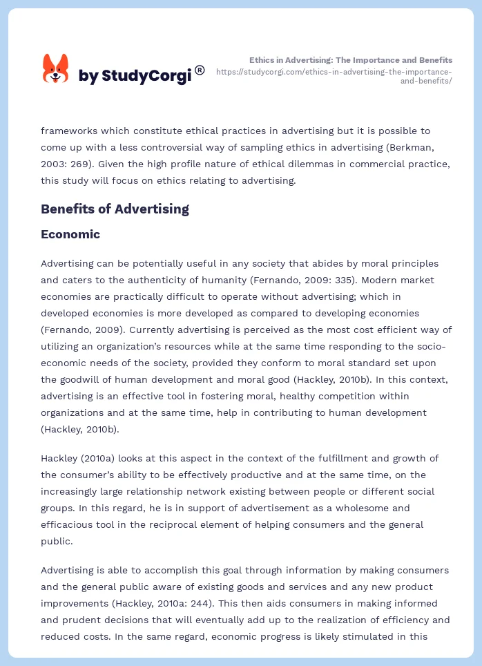 Ethics in Advertising: The Importance and Benefits. Page 2
