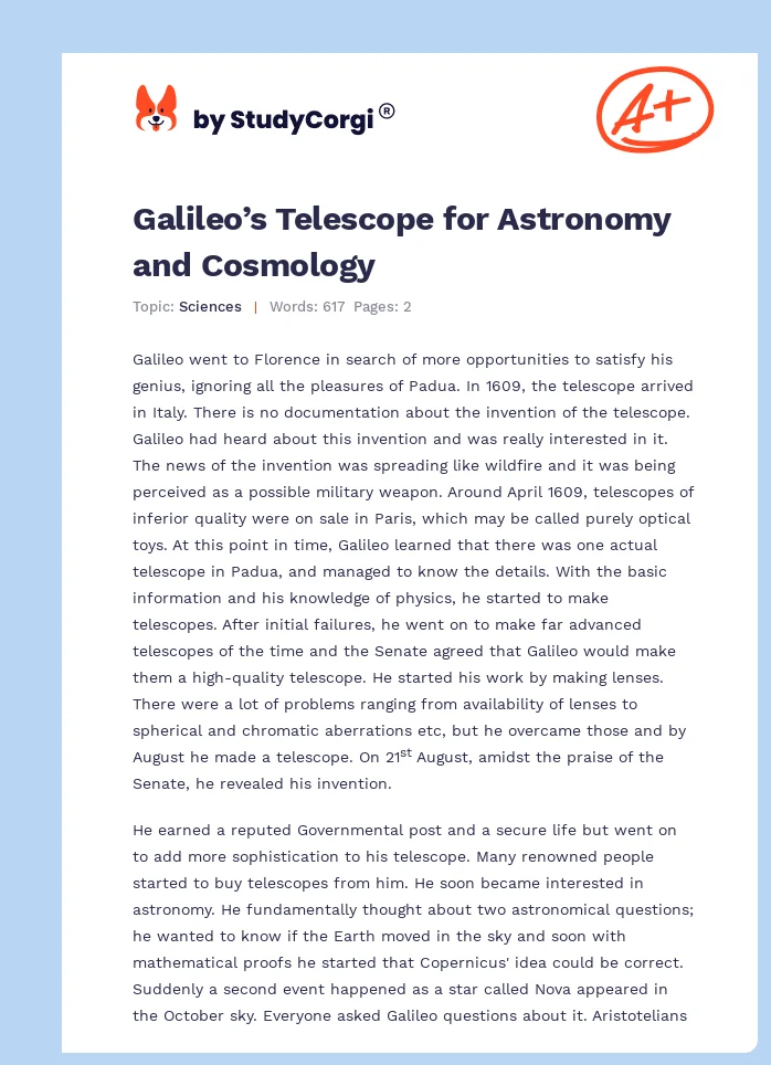 Galileo’s Telescope for Astronomy and Cosmology. Page 1