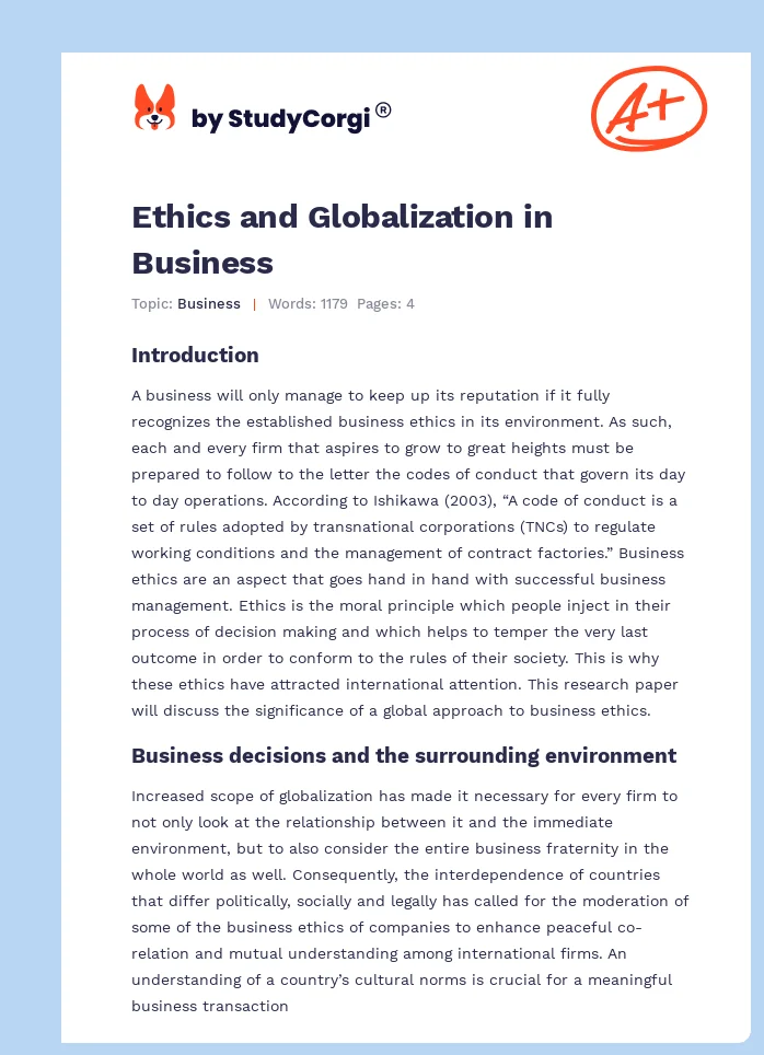 Ethics and Globalization in Business. Page 1