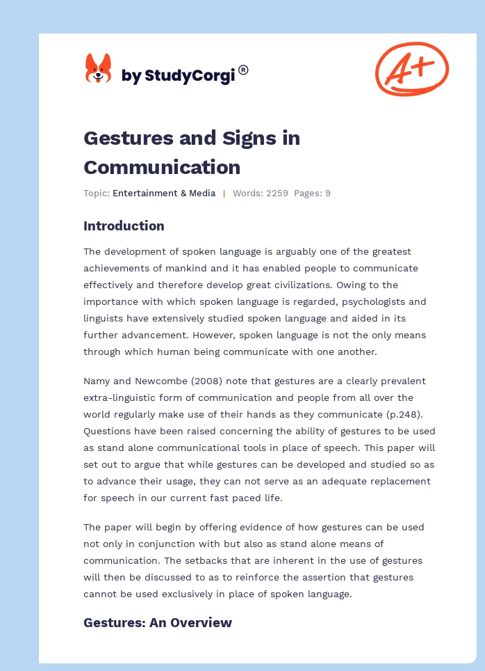 Gestures and Signs in Communication. Page 1