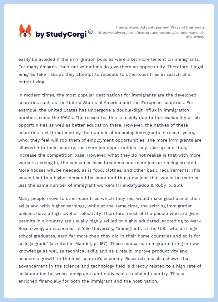 Immigration: Advantages and Ways of Improving. Page 2