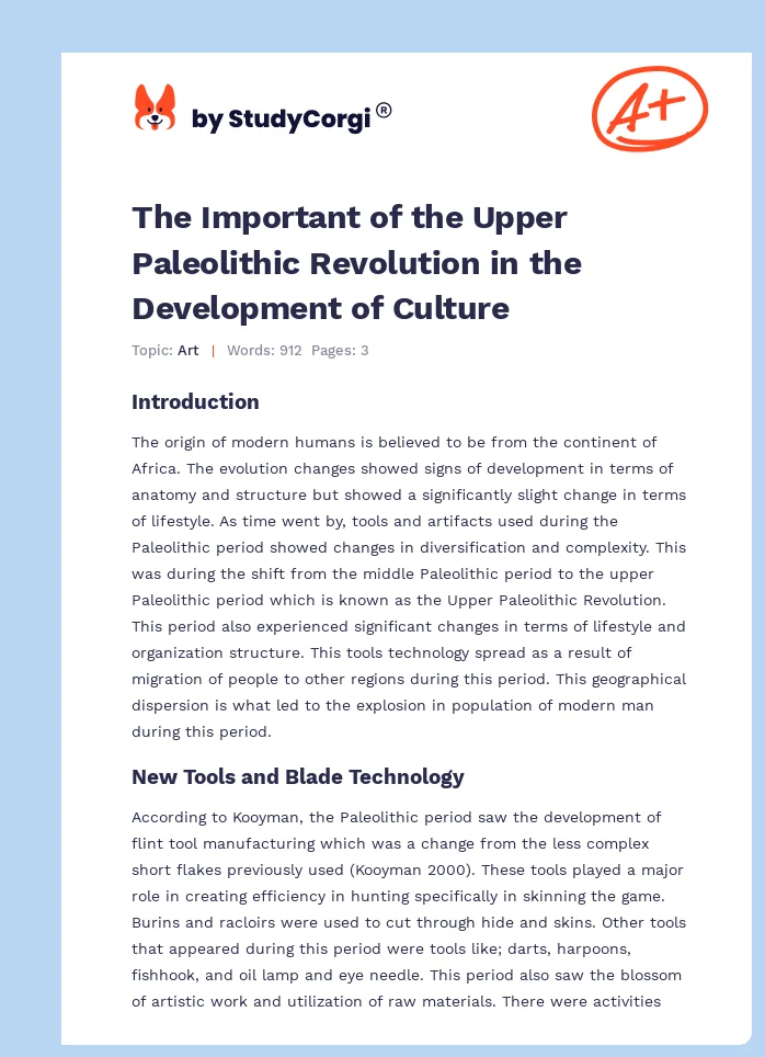 The Important of the Upper Paleolithic Revolution in the Development of Culture. Page 1