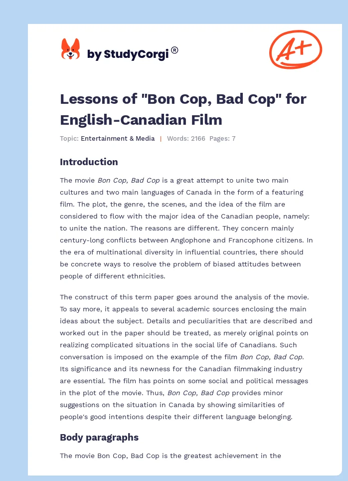Lessons of "Bon Cop, Bad Cop" for English-Canadian Film. Page 1