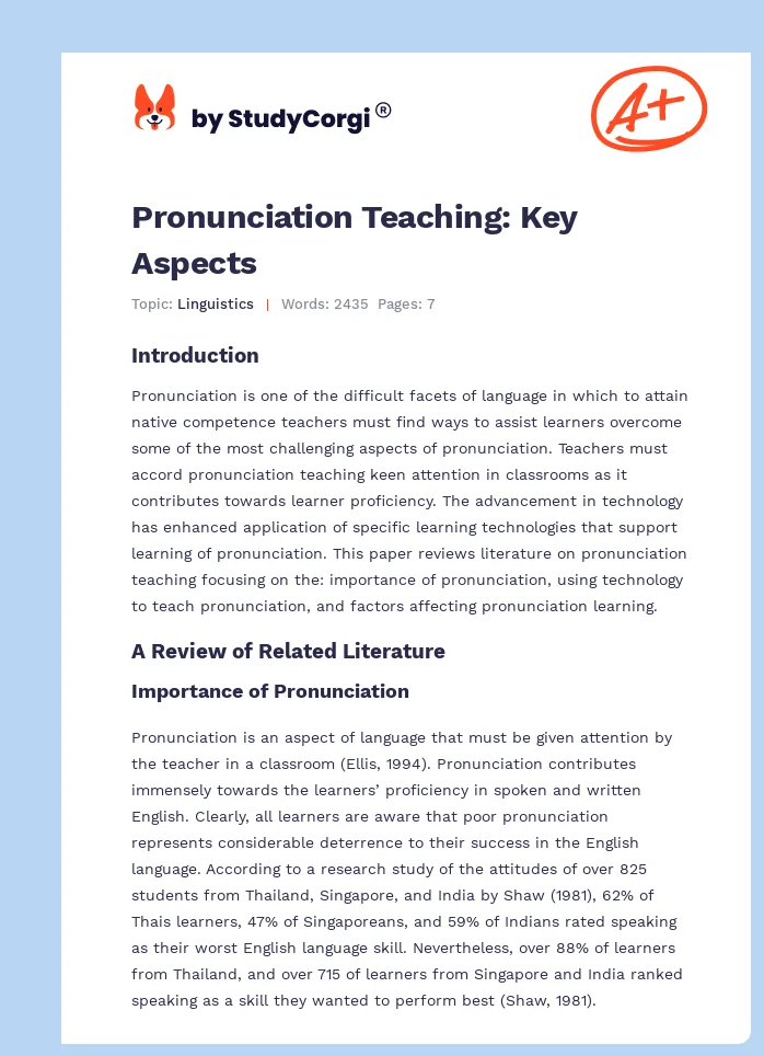 Pronunciation Teaching: Key Aspects. Page 1