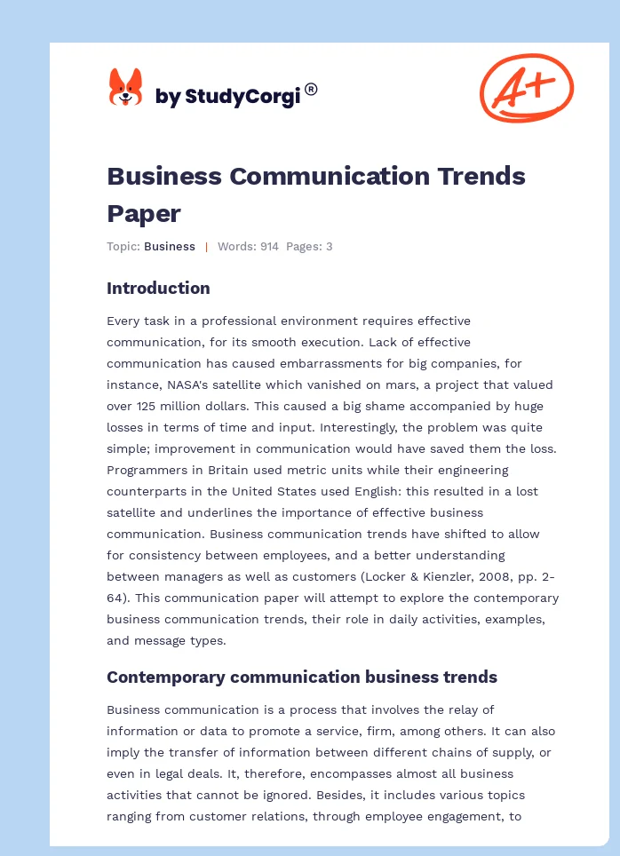 Business Communication Trends Paper. Page 1