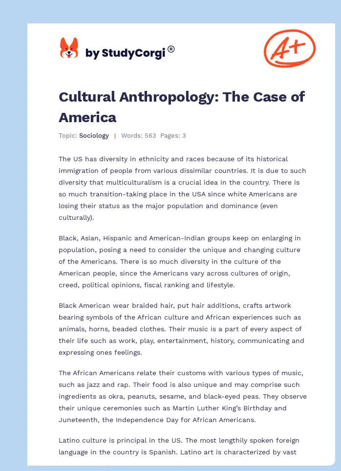 Cultural Anthropology: The Case of America. Page 1