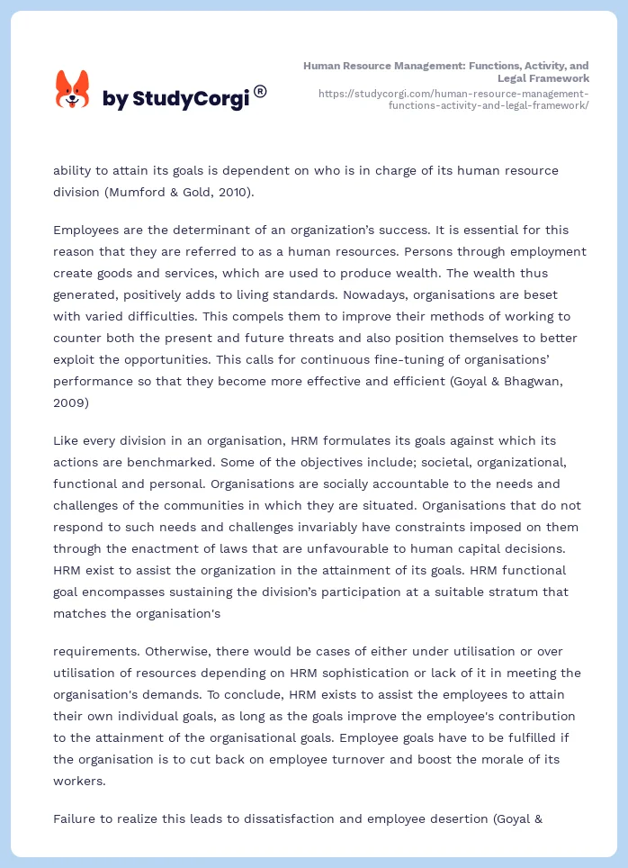 Human Resource Management: Functions, Activity, and Legal Framework. Page 2