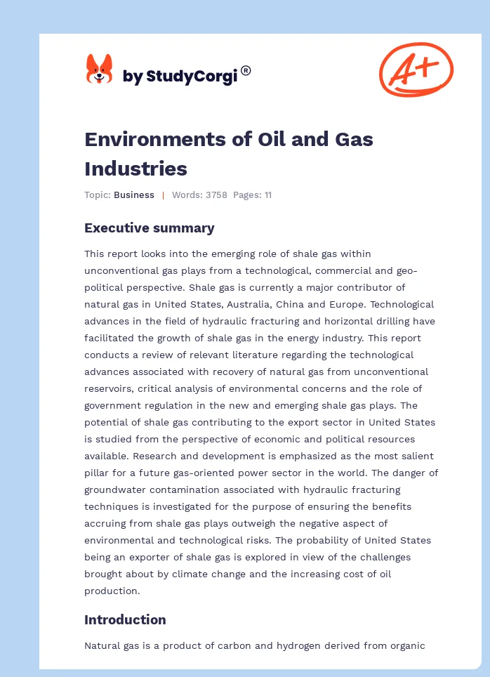 Environments of Oil and Gas Industries. Page 1
