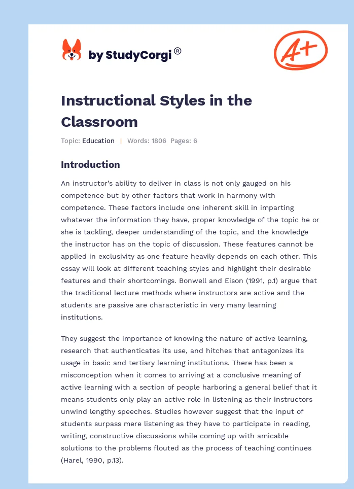 Instructional Styles in the Classroom. Page 1