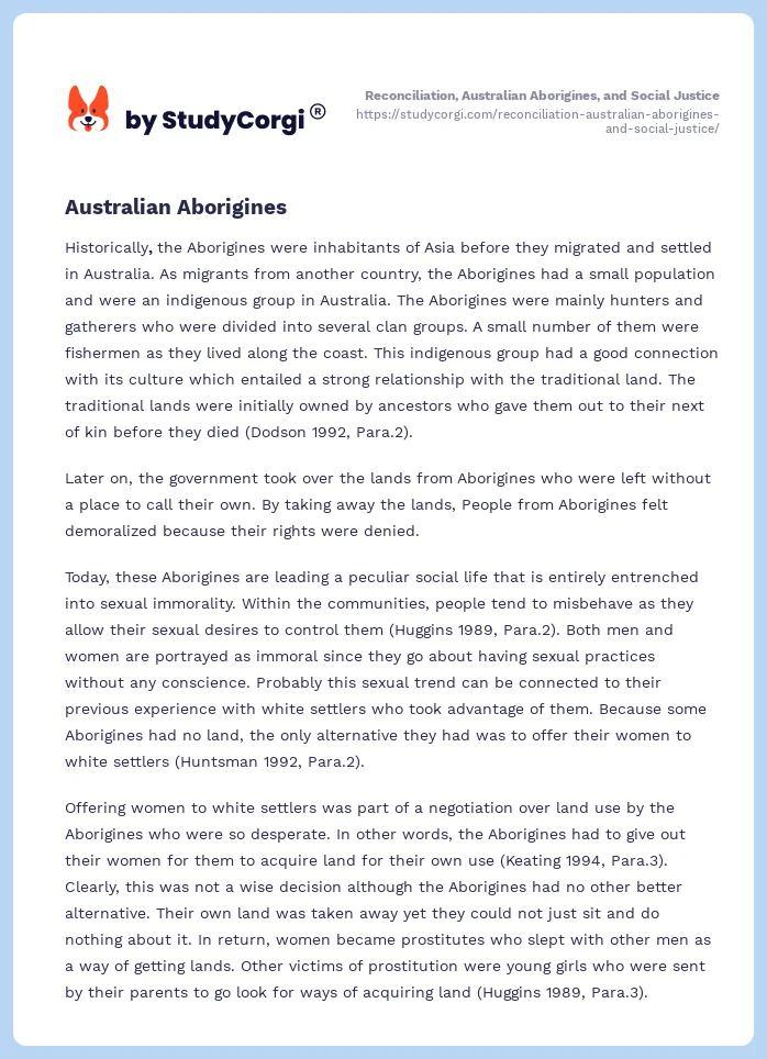 Reconciliation, Australian Aborigines, and Social Justice. Page 2