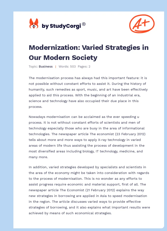 Modernization: Varied Strategies in Our Modern Society. Page 1