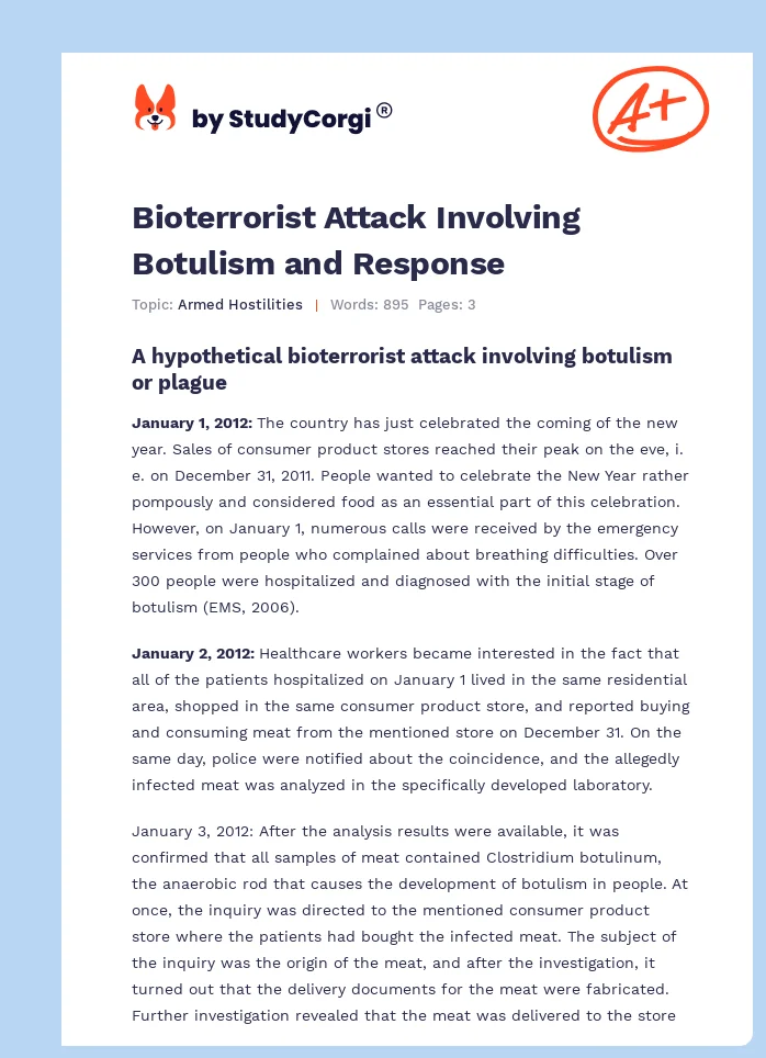 Bioterrorist Attack Involving Botulism and Response. Page 1