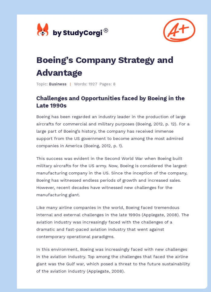 Boeing’s Company Strategy and Advantage. Page 1
