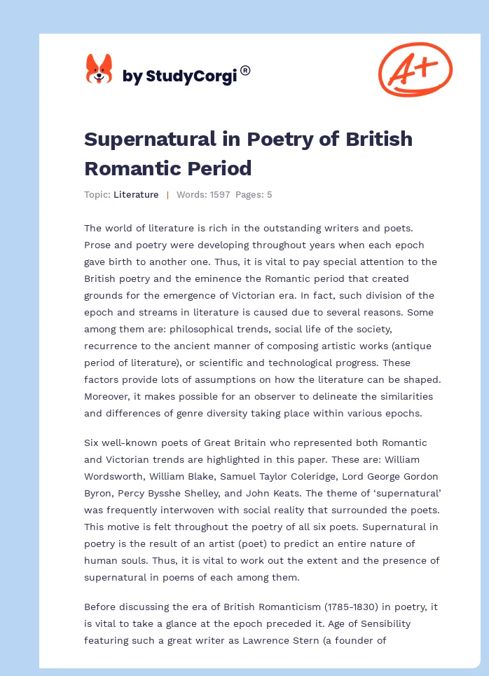 Supernatural in Poetry of British Romantic Period. Page 1