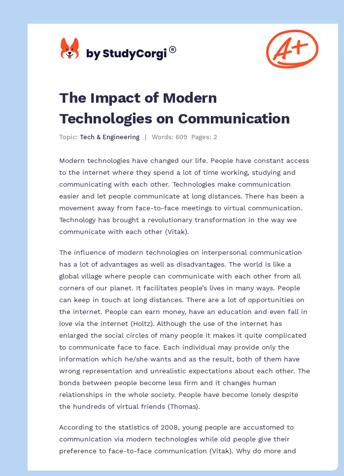 The Impact of Modern Technologies on Communication. Page 1
