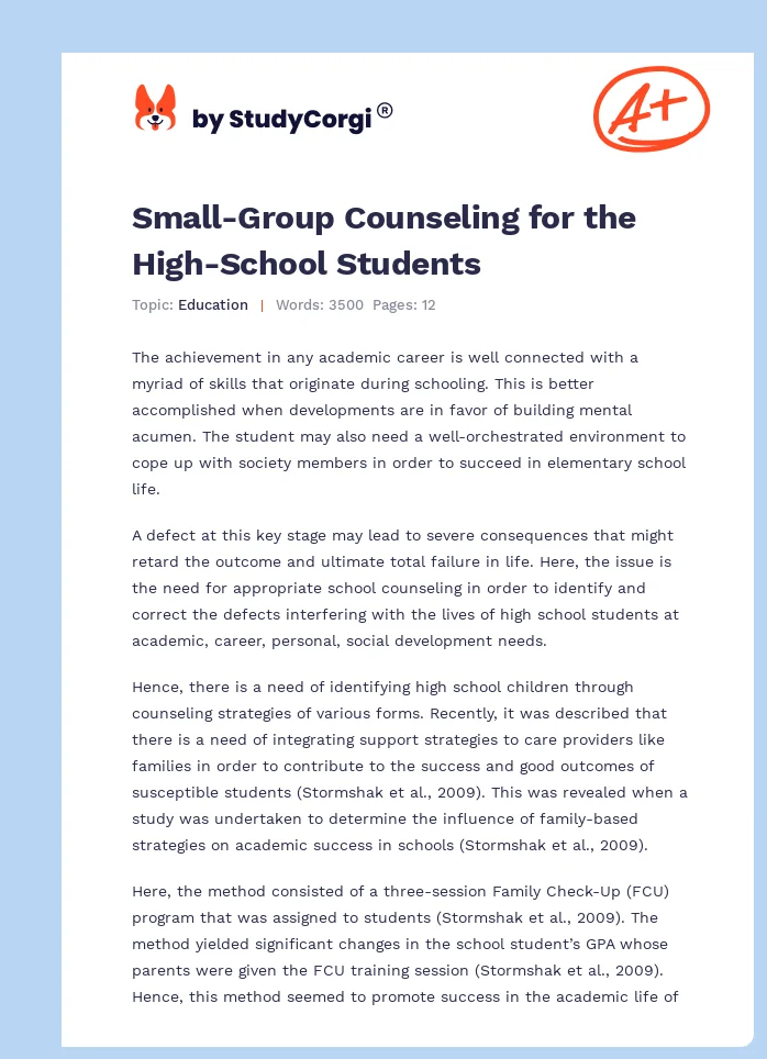 Small-Group Counseling for the High-School Students. Page 1