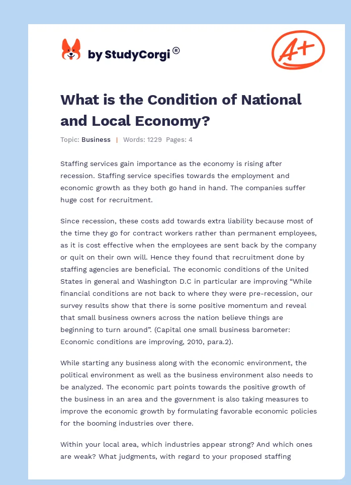 What is the Condition of National and Local Economy?. Page 1