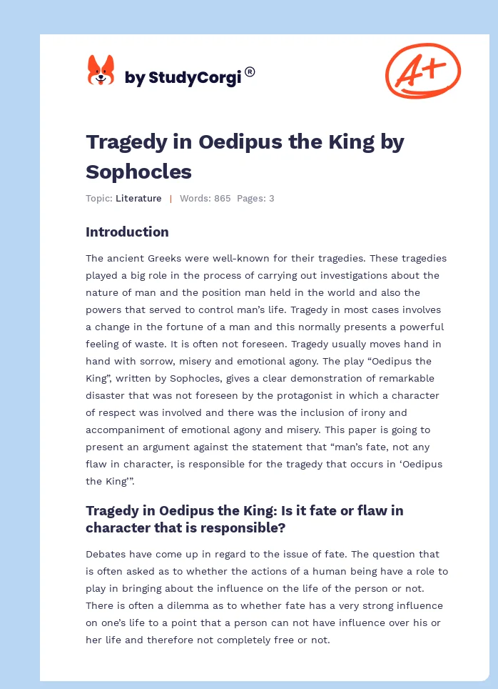 Tragedy in Oedipus the King by Sophocles. Page 1