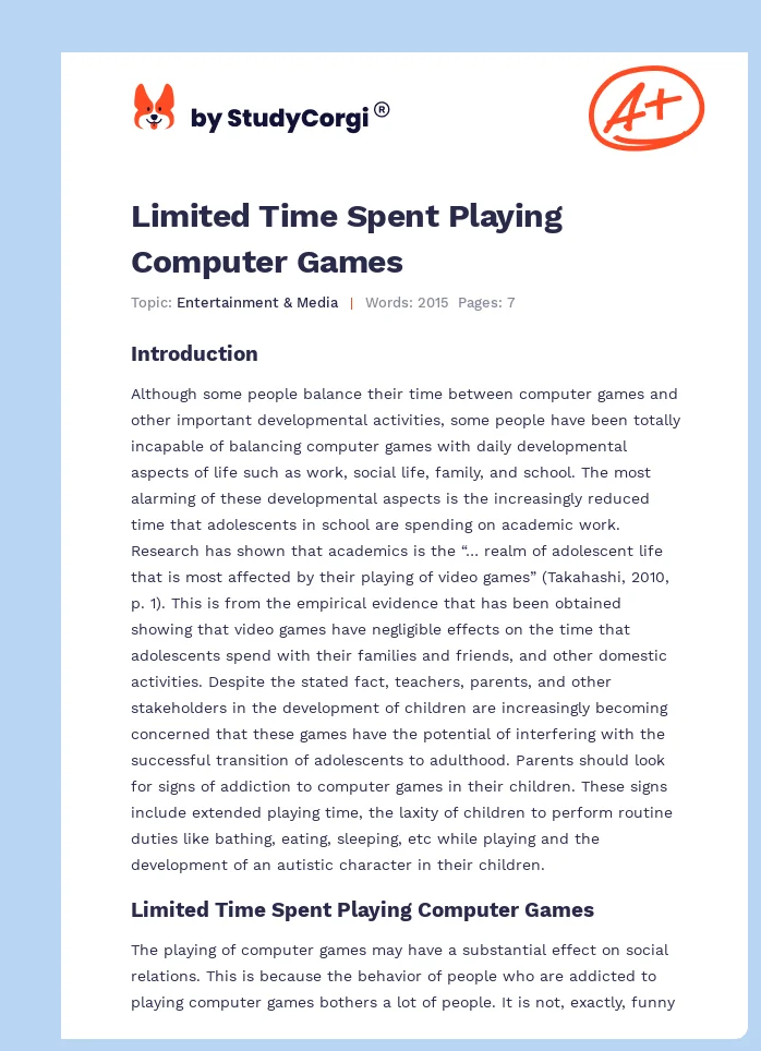 Limited Time Spent Playing Computer Games. Page 1