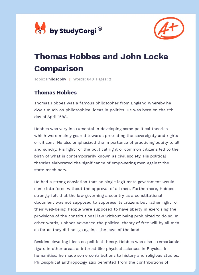Thomas Hobbes and John Locke Comparison. Page 1