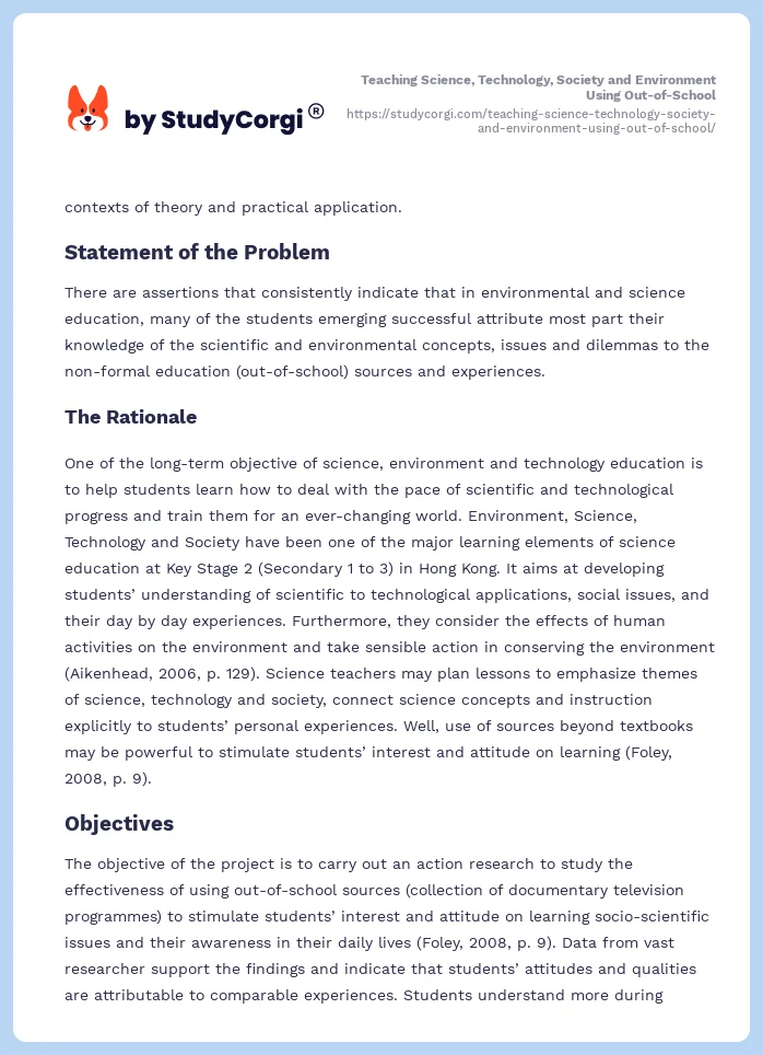 Teaching Science, Technology, Society and Environment Using Out-of-School. Page 2