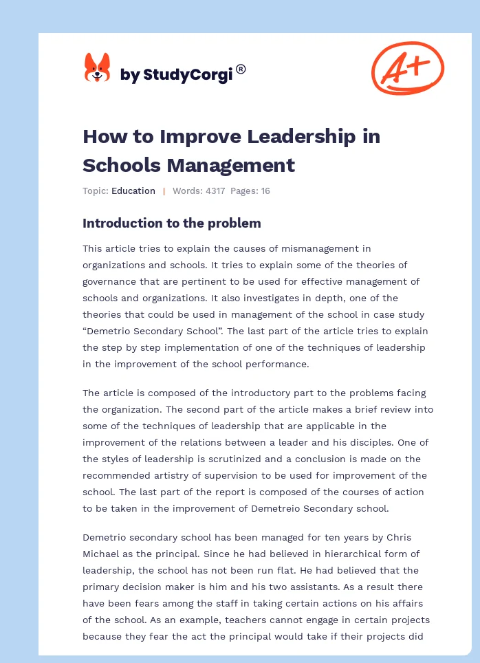How to Improve Leadership in Schools Management. Page 1