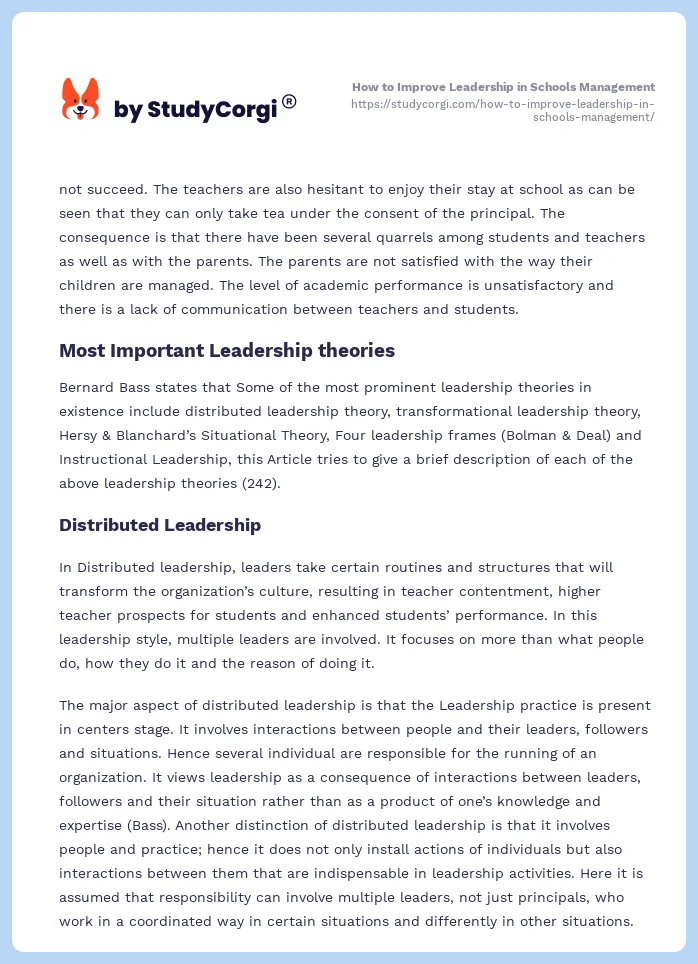 How to Improve Leadership in Schools Management. Page 2