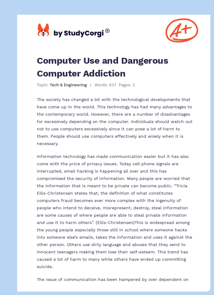 Computer Use and Dangerous Computer Addiction. Page 1