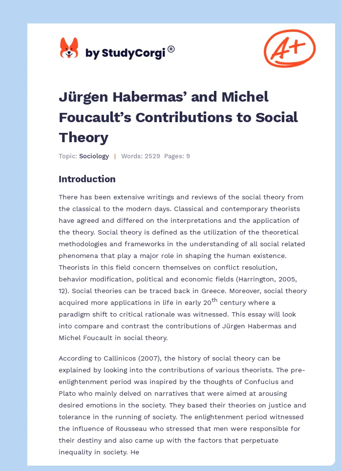 Jürgen Habermas’ and Michel Foucault’s Contributions to Social Theory. Page 1