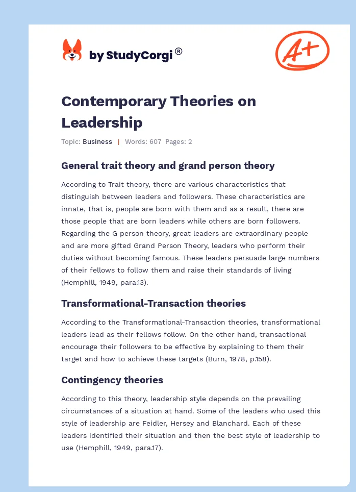 Contemporary Theories on Leadership. Page 1